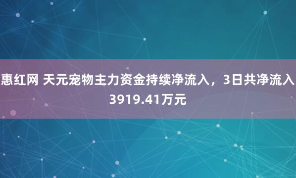 惠红网 天元宠物主力资金持续净流入，3日共净流入3919.41万元